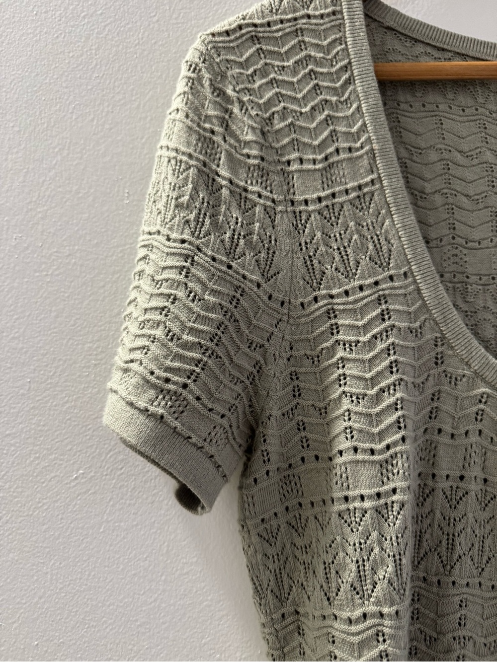 PAIGE Openwork Knit Short Sleeve Top in Sage Green - Picture 4 of 12
